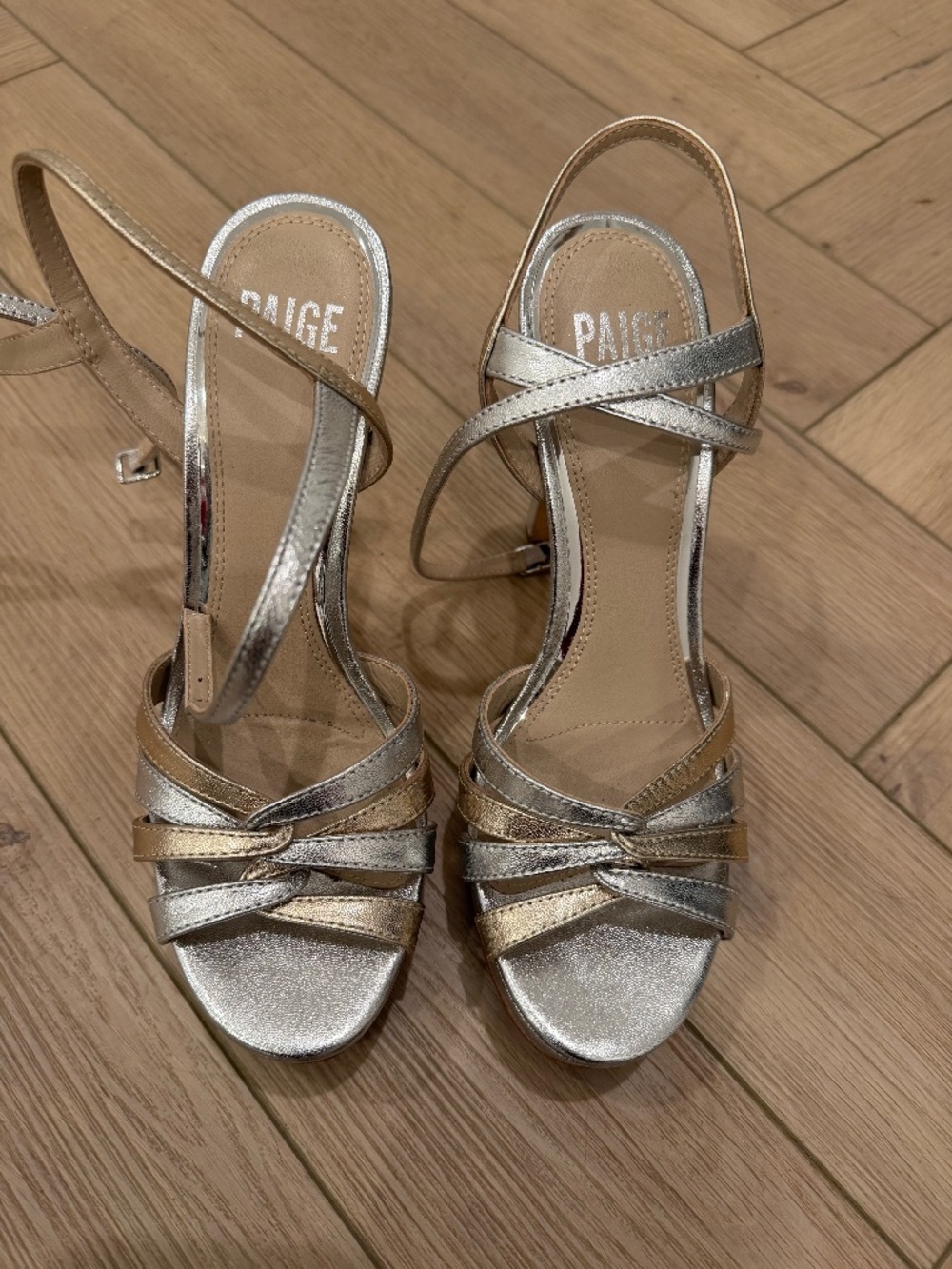 Paige gold and silver blend heels in size 7.5